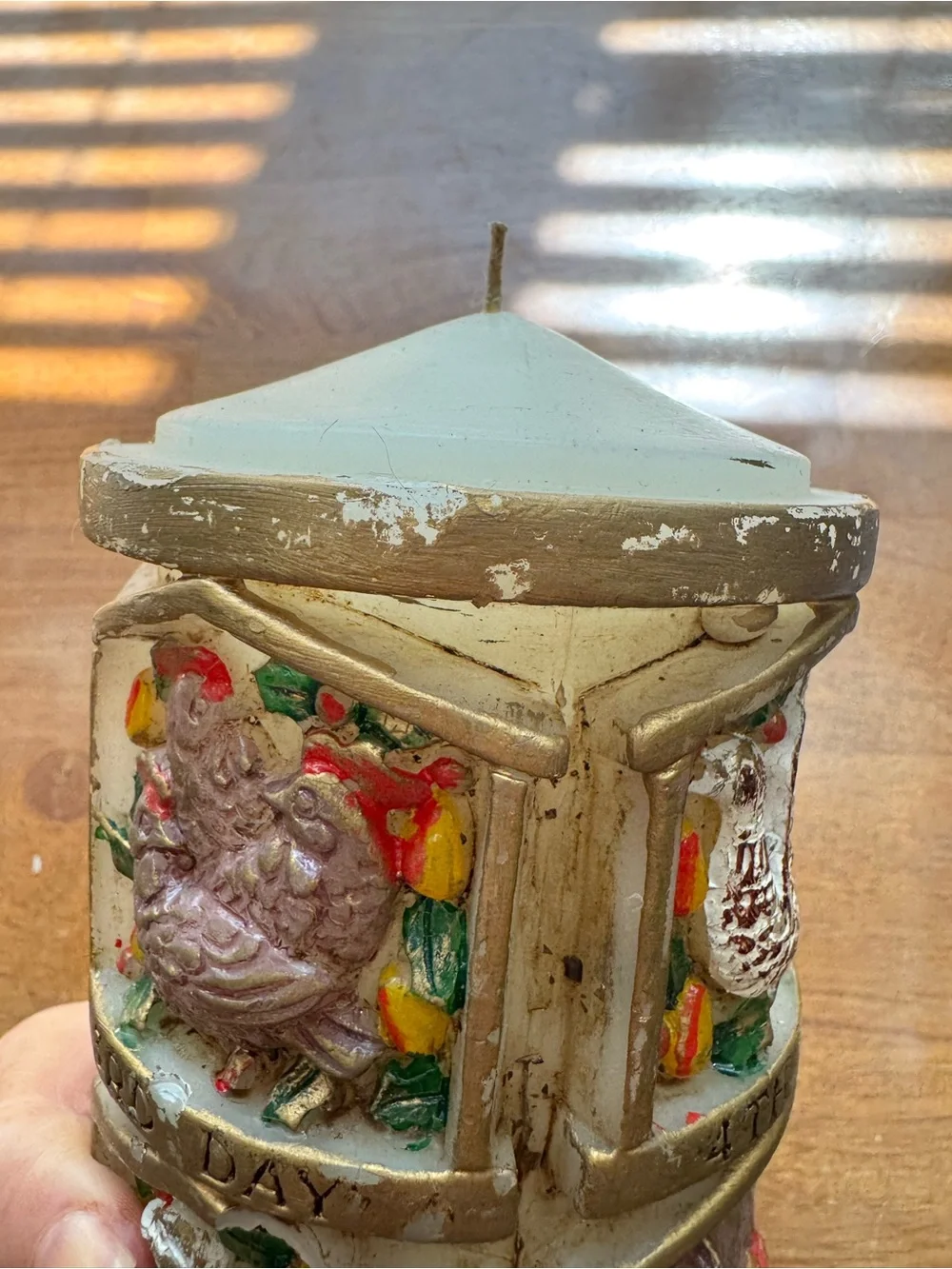 Vintage Pillar Candle 12 Days of Christmas 9”